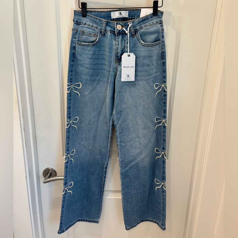 NWT Flying Angel Wide Leg Light Blue Jeans with Side Bow Details- 9/29
